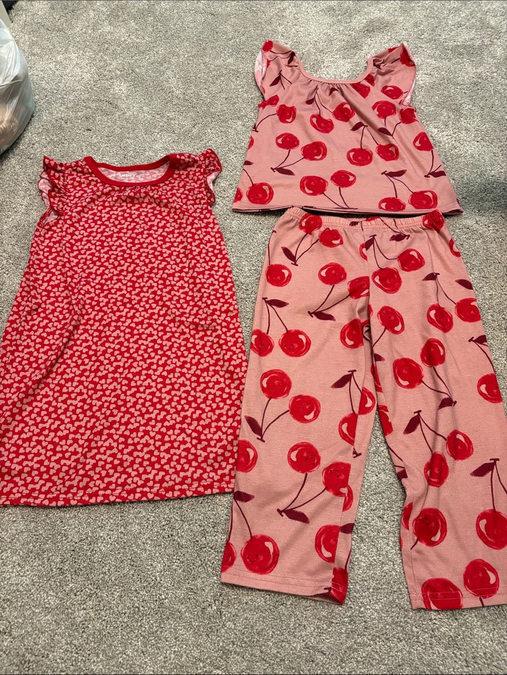 Carter’s Just One You Girls' Pink Cherry Pajama Set & Heart nightgown 5T